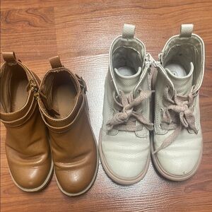 Girls Cat & Jack/ Old Navy Brown and Cream Leather Boots with Slip-On Design
